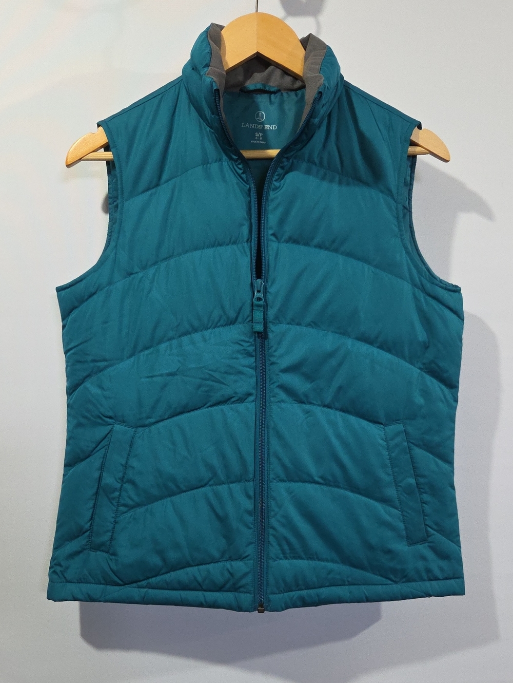 Lands' End Women's Teal Quilted Puffer Vest with Stand Collar S 6-8